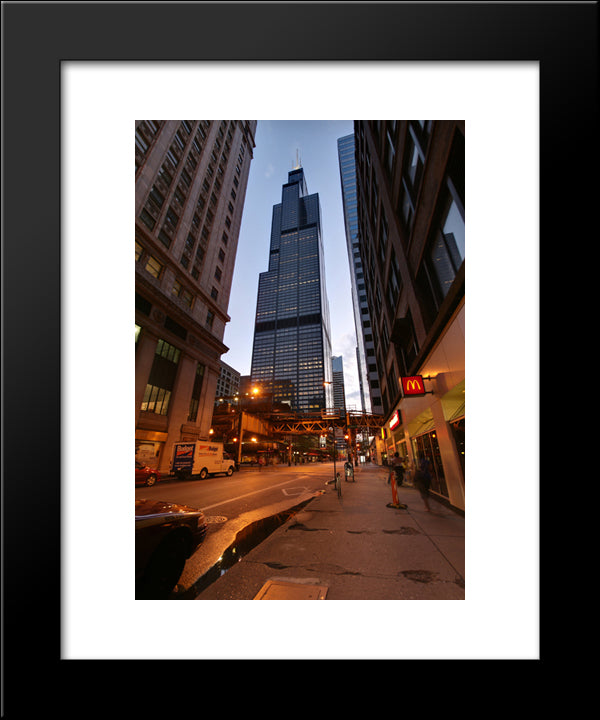 Willis Tower (Sears) At Night 20x24 Black Modern Wood Framed Art Print Poster