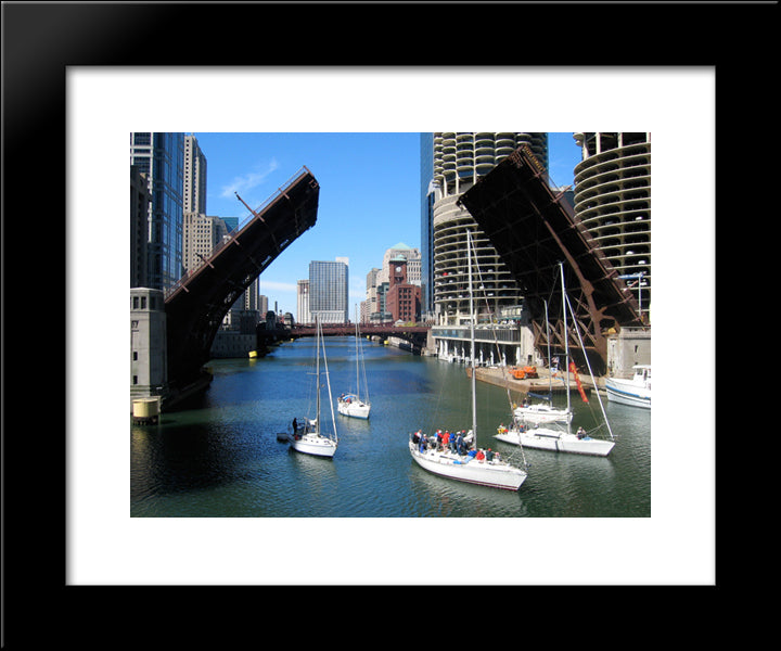 Chicago River At State Street Bridge 20x24 Black Modern Wood Framed Art Print Poster
