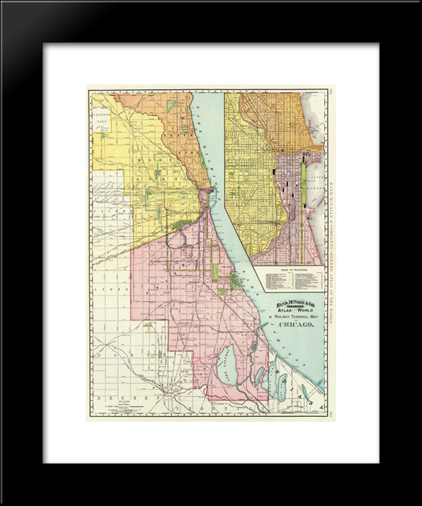1897 Chicago Railways Map 20x24 Black Modern Wood Framed Art Print Poster