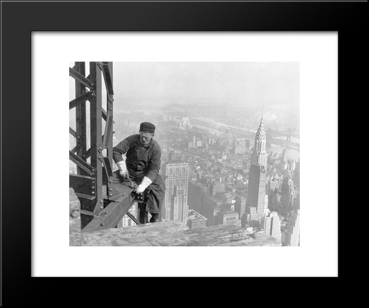 Workman On The Empire State Building 20x24 Black Modern Wood Framed Art Print Poster