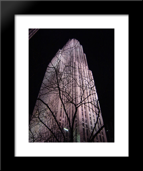 New York City Ge Building At Night 20x24 Black Modern Wood Framed Art Print Poster