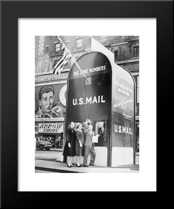 New York City Times Square 1961 20x24 Black Modern Wood Framed Art Print Poster