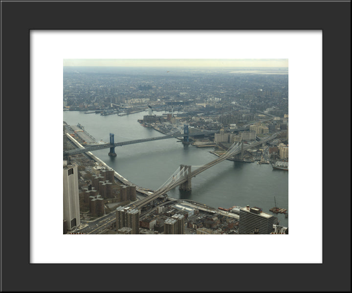 New York City Brooklyn Bridge Aerial View 20x24 Black Modern Wood Framed Art Print Poster