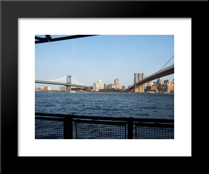 New York City Iconic Bridges 20x24 Black Modern Wood Framed Art Print Poster