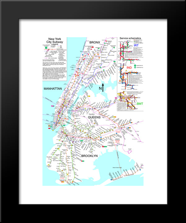 New York City Subway Map 20x24 Black Modern Wood Framed Art Print Poster