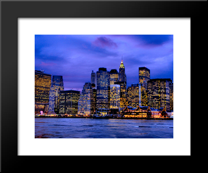 New York City Lower Manhattan At Night 20x24 Black Modern Wood Framed Art Print Poster