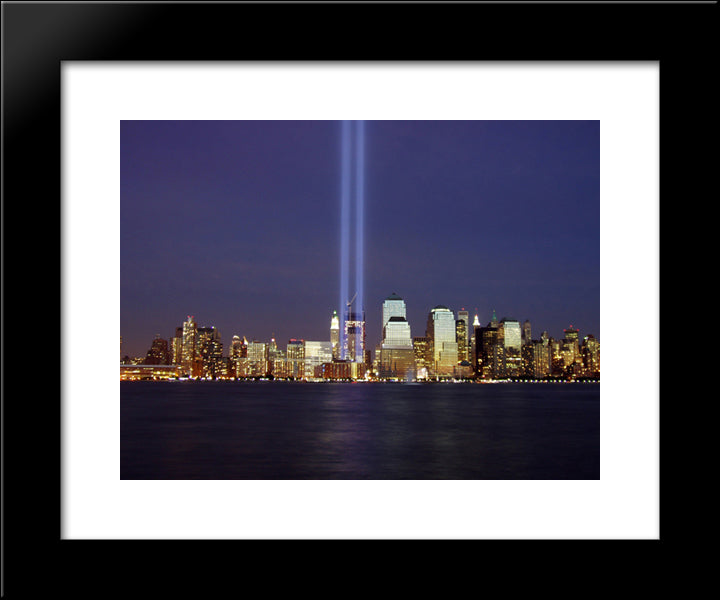 New York City Tribute In Light 20x24 Black Modern Wood Framed Art Print Poster