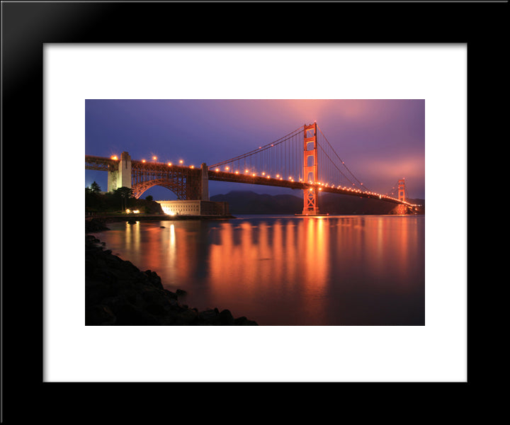 Golden Gate Bridge At Night 20x24 Black Modern Wood Framed Art Print Poster
