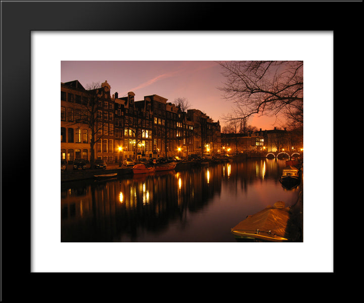 Canal At Prinsengracht Street, Amsterdam 20x24 Black Modern Wood Framed Art Print Poster