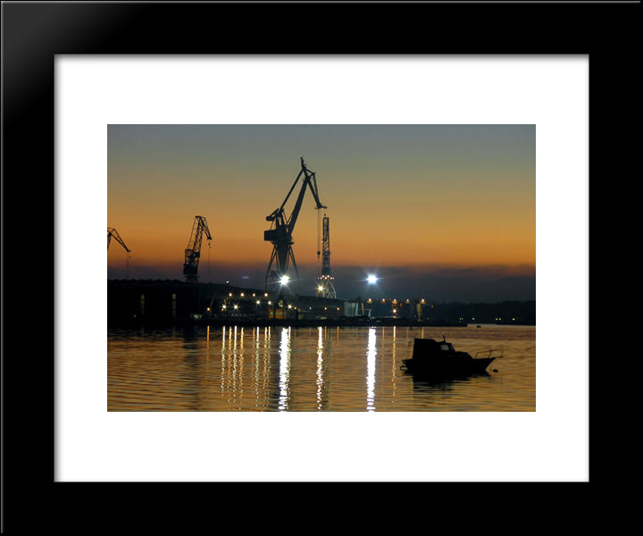 Pula Harbour Sunset 20x24 Black Modern Wood Framed Art Print Poster