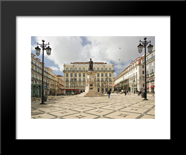 Camoens Square, Lisbon, Portugal 20x24 Black Modern Wood Framed Art Print Poster