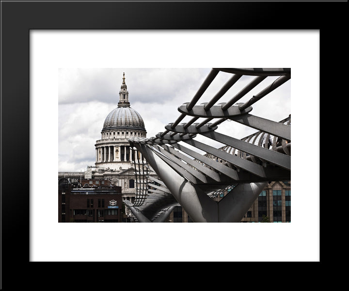 St. Paul'S Cathedral And Millenium Bridge 20x24 Black Modern Wood Framed Art Print Poster