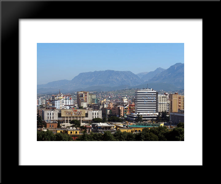 Tirana Cityscape, Albania 20x24 Black Modern Wood Framed Art Print Poster