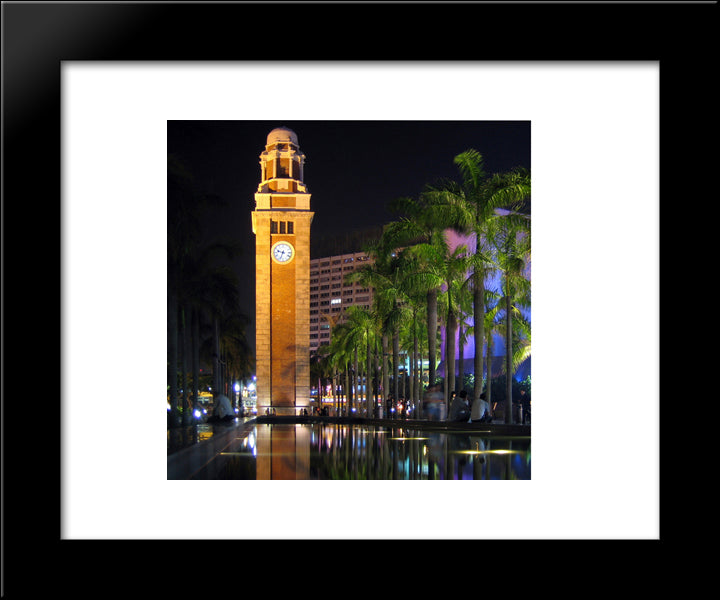 Kowloon Canton Railway Clock Tower 20x24 Black Modern Wood Framed Art Print Poster