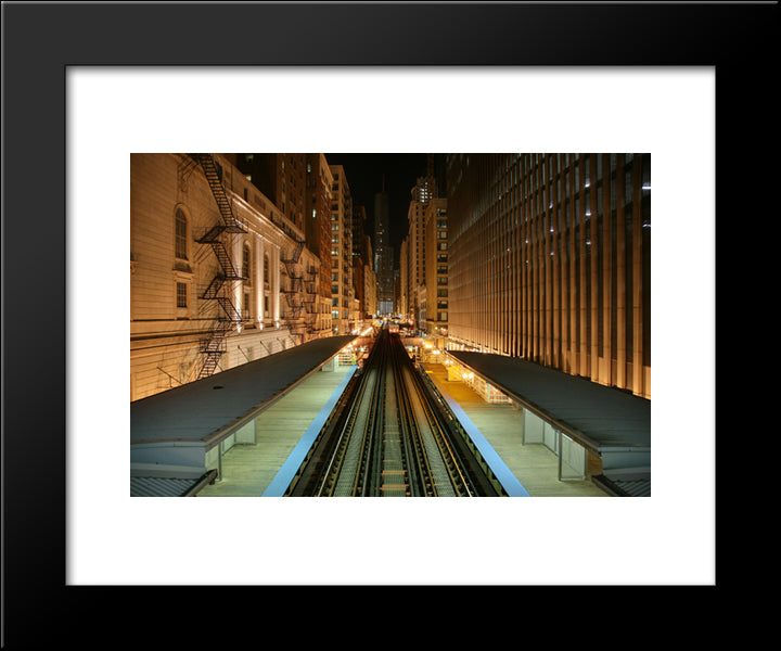 Chicago L Station, Adams And Wabash 20x24 Black Modern Wood Framed Art Print Poster