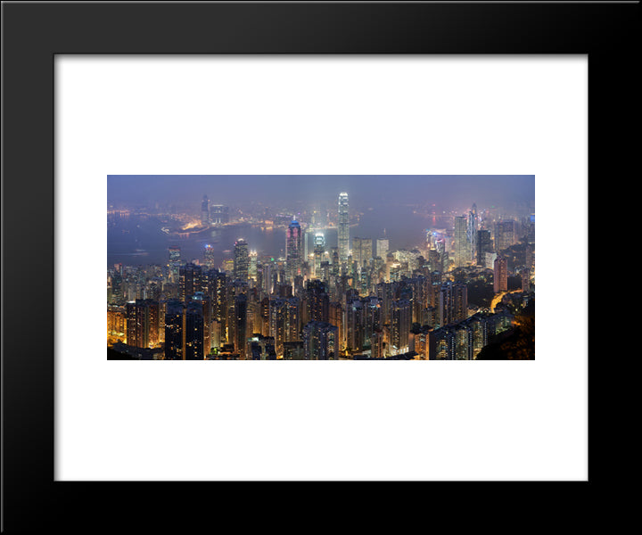 Hong Kong Skyline Cityscape 20x24 Black Modern Wood Framed Art Print Poster
