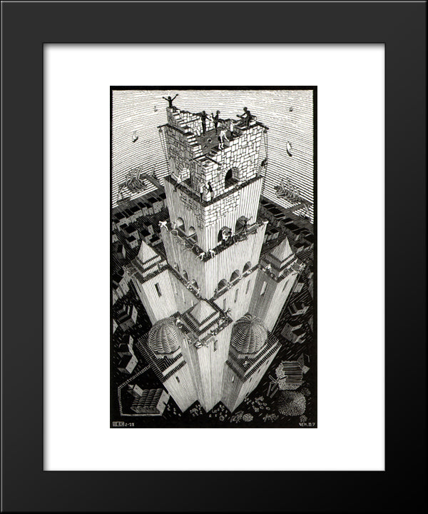 Tower Of Babel 20x24 Black Modern Wood Framed Art Print Poster by Escher, M.C.