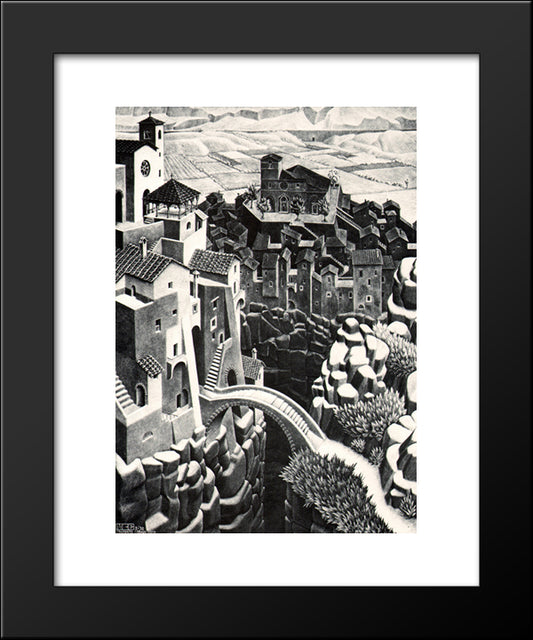 Castrovalva 20x24 Black Modern Wood Framed Art Print Poster by Escher, M.C.