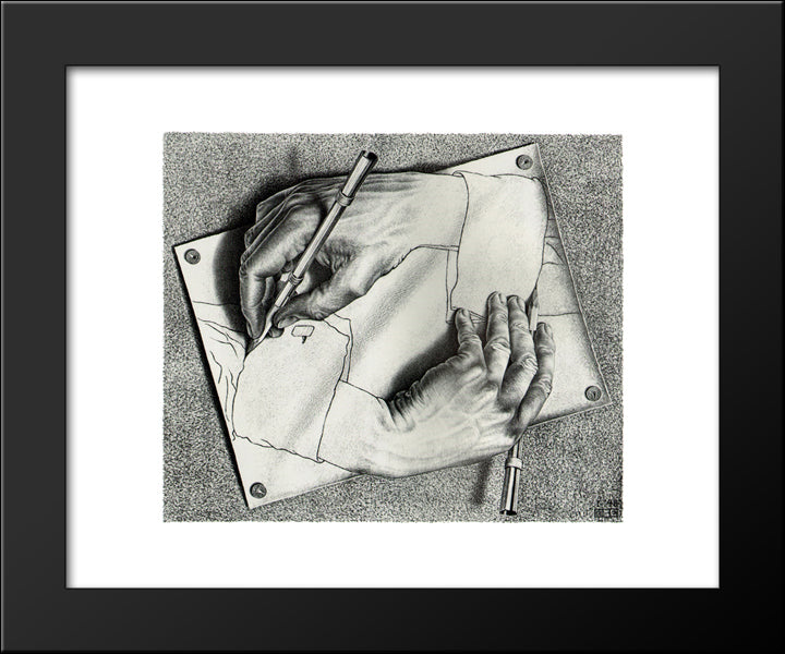 Drawing Hands 20x24 Black Modern Wood Framed Art Print Poster by Escher, M.C.