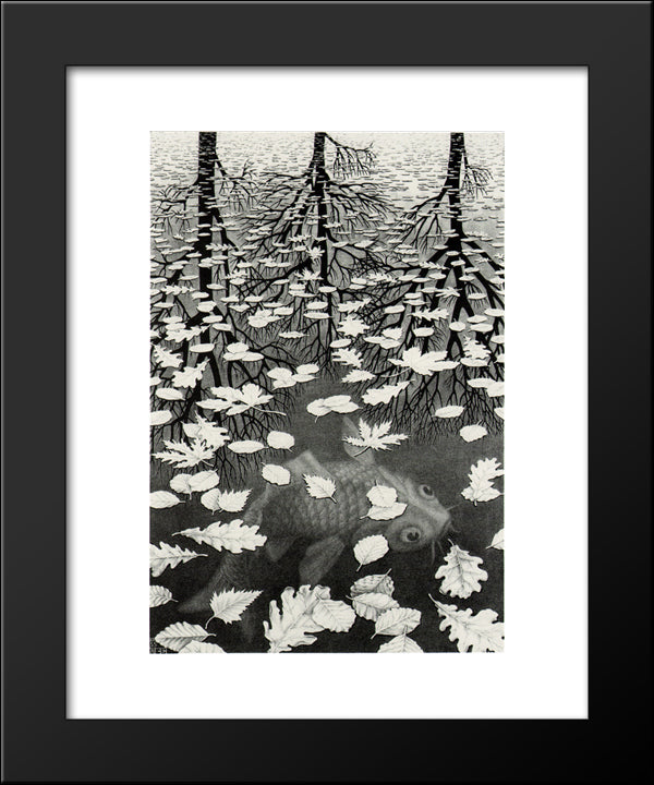 Three Worlds 20x24 Black Modern Wood Framed Art Print Poster by Escher, M.C.