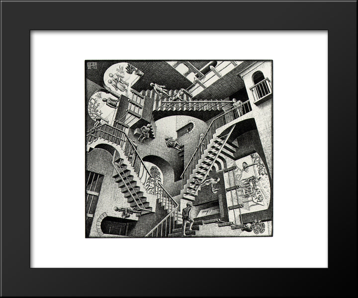 Relativity 20x24 Black Modern Wood Framed Art Print Poster by Escher, M.C.