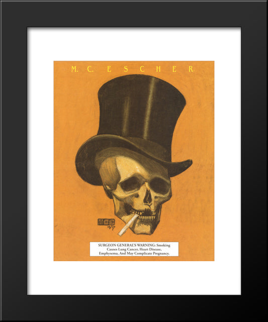 Skull With Cigarette 20x24 Black Modern Wood Framed Art Print Poster by Escher, M.C.