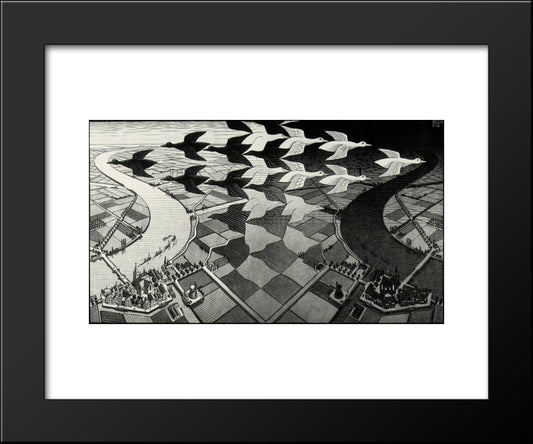 Day And Night 20x24 Black Modern Wood Framed Art Print Poster by Escher, M.C.