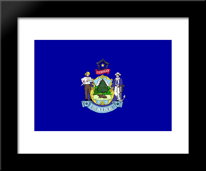 Maine State Flag 20x24 Black Modern Wood Framed Art Print Poster