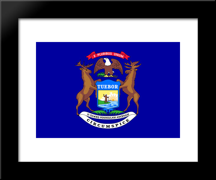 Michigan State Flag 20x24 Black Modern Wood Framed Art Print Poster