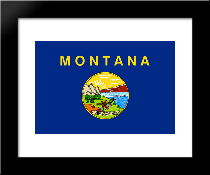 Montana State Flag 20x24 Black Modern Wood Framed Art Print Poster