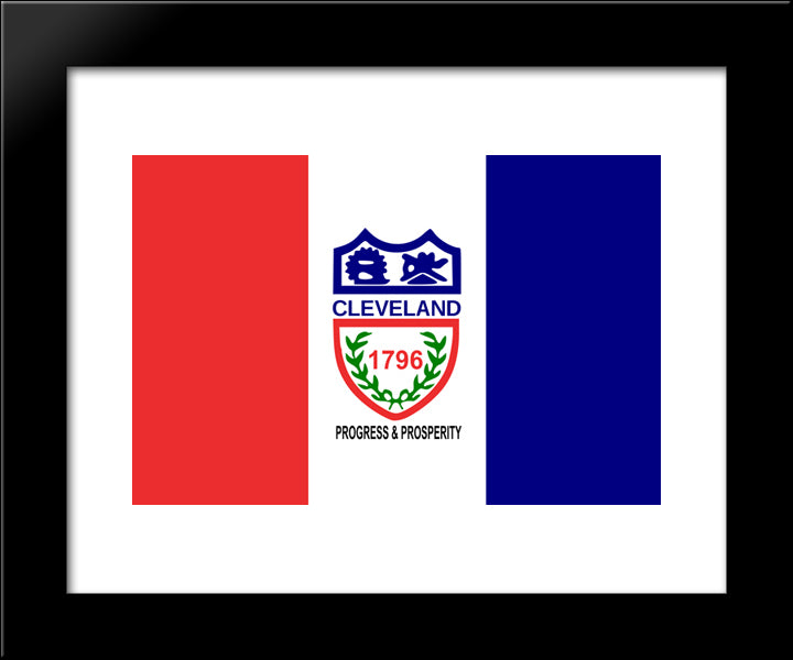 Cleveland, Ohio Flag 20x24 Black Modern Wood Framed Art Print Poster