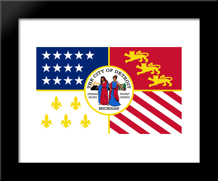 Detroit, Michigan Flag 20x24 Black Modern Wood Framed Art Print Poster