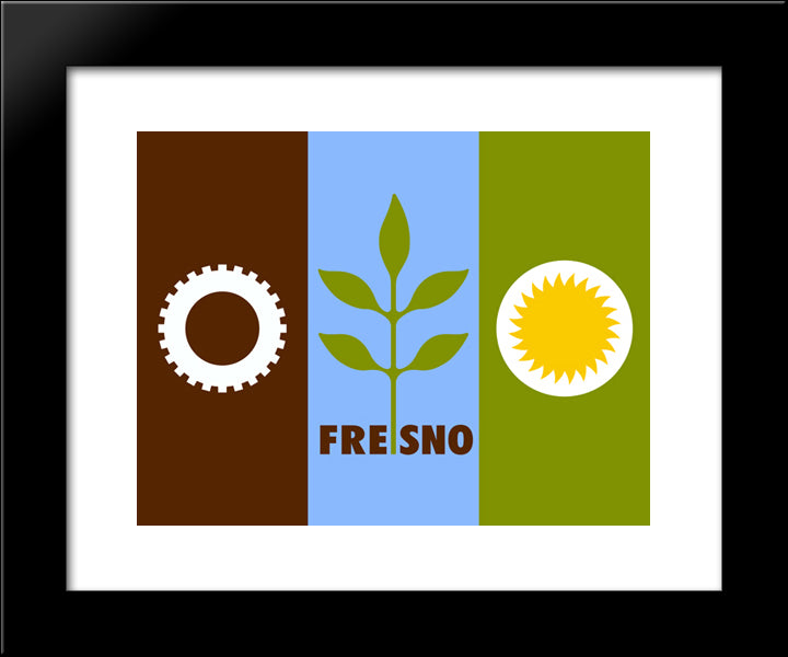 Fresno, California Flag 20x24 Black Modern Wood Framed Art Print Poster