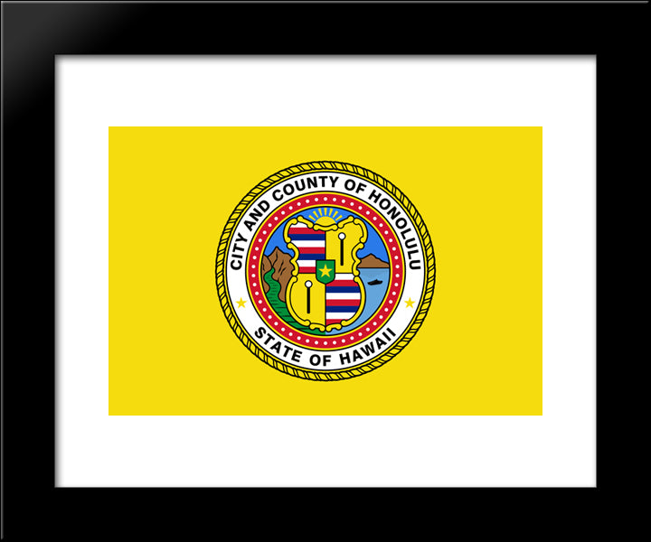 Honolulu, Hawaii Flag 20x24 Black Modern Wood Framed Art Print Poster