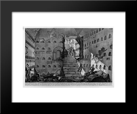 The Roman Antiquities, T. 2, Plate Xvi. Inscriptions And Fragments Of The Burial Chambers Of The Family Arrunzia (Figures Carved From Barbault) 20x24 Black Modern Wood Framed Art Print Poster by Piranesi, Giovanni Battista