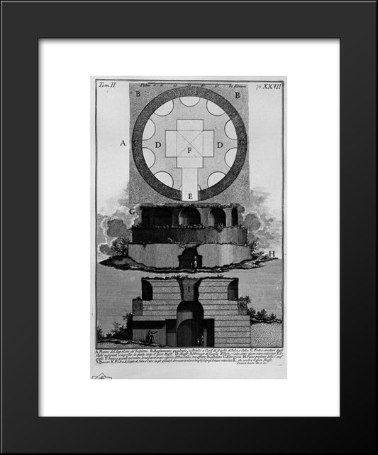 The Roman Antiquities, T. 2, Plate Xxvii. Plan Of A Factory Tomb Outside Porta Maggiore In A Vineyard Next To Tower Pignataro 20x24 Black Modern Wood Framed Art Print Poster by Piranesi, Giovanni Battista