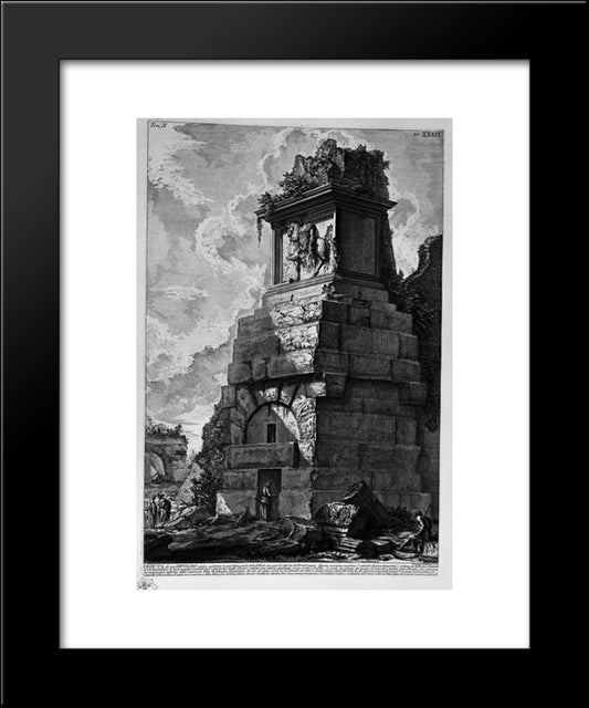 The Roman Antiquities, T. 2, Plate Xxxix. Plan And Section Of The Three Rooms Of The Family Of Augustus Believed Burial 20x24 Black Modern Wood Framed Art Print Poster by Piranesi, Giovanni Battista