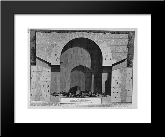 The Roman Antiquities, T. 2, Plate Xxxvii. Plan And Elevation Of A Tomb Located On The Ancient Via Appia Near The Vineyard Buonamici 20x24 Black Modern Wood Framed Art Print Poster by Piranesi, Giovanni Battista