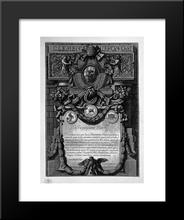 According To Cover Up The Papal Coat Of Arms, Under A Large Cartouche Garlanded With A Dedication To Pope Clement Xiii 20x24 Black Modern Wood Framed Art Print Poster by Piranesi, Giovanni Battista