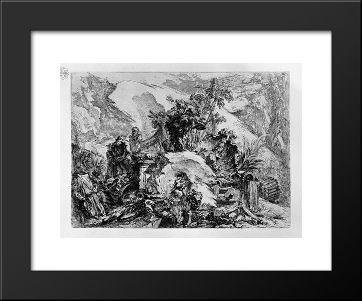 Caprice Decoration: A Skeletal Figure In The Center, Among The Ruins, Fragments Of Sculpture, Bones And Skulls Of Which One Half Of The First Floor 20x24 Black Modern Wood Framed Art Print Poster by Piranesi, Giovanni Battista