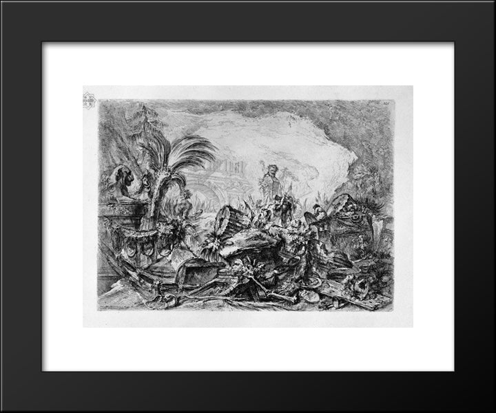 Caprice Decorative Figures In The Center Around A Small Eramo Faun 20x24 Black Modern Wood Framed Art Print Poster by Piranesi, Giovanni Battista