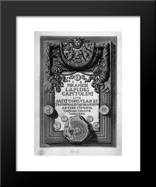 Cover Page. A Large Plaque Embossed With Rich Ornaments Bearing The Inscription 20x24 Black Modern Wood Framed Art Print Poster by Piranesi, Giovanni Battista