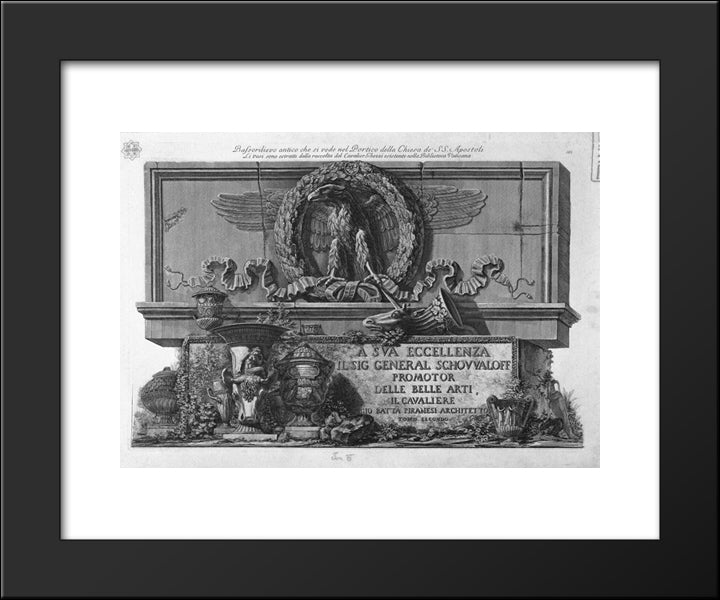 Cover Page. Above The Eagle Of The Holy Apostles Roman Portico At The Bottom Of The Vases In The Vatican Library 20x24 Black Modern Wood Framed Art Print Poster by Piranesi, Giovanni Battista