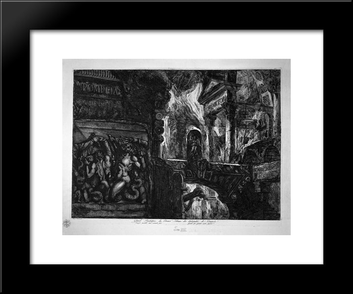 Cover Page. To The Right A Temple On Fire, Left A High-Relief Depicting The War Of `Giants Against Jupiter 20x24 Black Modern Wood Framed Art Print Poster by Piranesi, Giovanni Battista