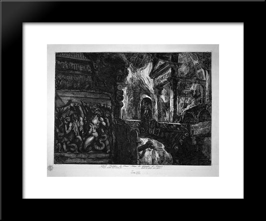 Cover Page. To The Right A Temple On Fire, Left A High-Relief Depicting The War Of `Giants Against Jupiter 20x24 Black Modern Wood Framed Art Print Poster by Piranesi, Giovanni Battista