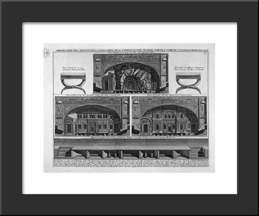 Demonstration Of The `Apparatus Of A Mobile Stage For The Representation Of Tragic, Comic And Satirical Perspective And Pulpit 20x24 Black Modern Wood Framed Art Print Poster by Piranesi, Giovanni Battista