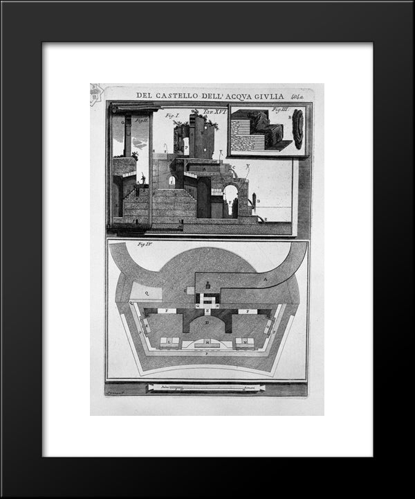 Elevation Of The Inside Wall Of The Ruins Of The Castle And The Events Of The External Details Related To The Bed And Fistulas Water Distribution 20x24 Black Modern Wood Framed Art Print Poster by Piranesi, Giovanni Battista