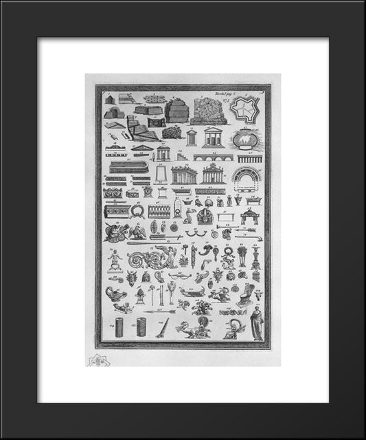 Etruscan Monuments Of Various Kinds Relating To Sacred Uses, Public, Private, War, And Ornaments Used In The Aforementioned Sights (115 Small Incisions) 20x24 Black Modern Wood Framed Art Print Poster by Piranesi, Giovanni Battista