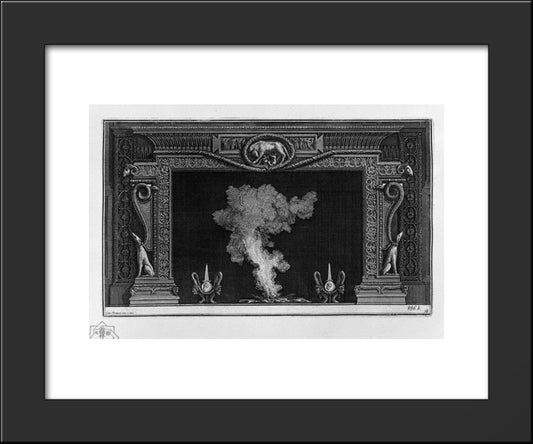 Fireplace, Two Greyhounds, Squatting, On The Sides, And The Roman She-Wolf In The Frieze 20x24 Black Modern Wood Framed Art Print Poster by Piranesi, Giovanni Battista