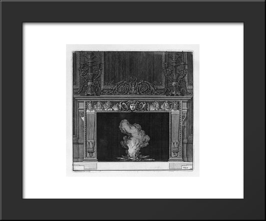 Fireplace: Busts In The Frieze Of Satyrs And The Head Of Medusa In The Center Between Two Eagles 20x24 Black Modern Wood Framed Art Print Poster by Piranesi, Giovanni Battista